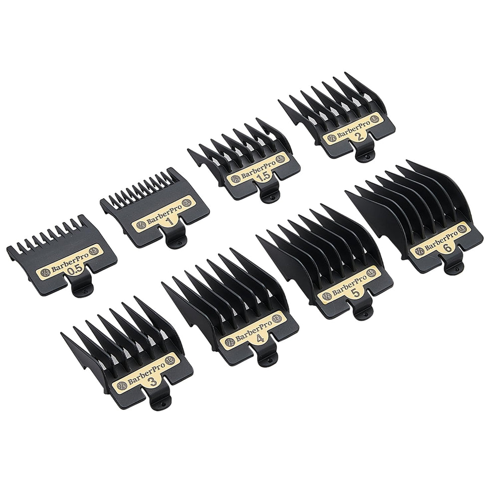 Audoc guide combs on a barber station showing professional-ready efficiency