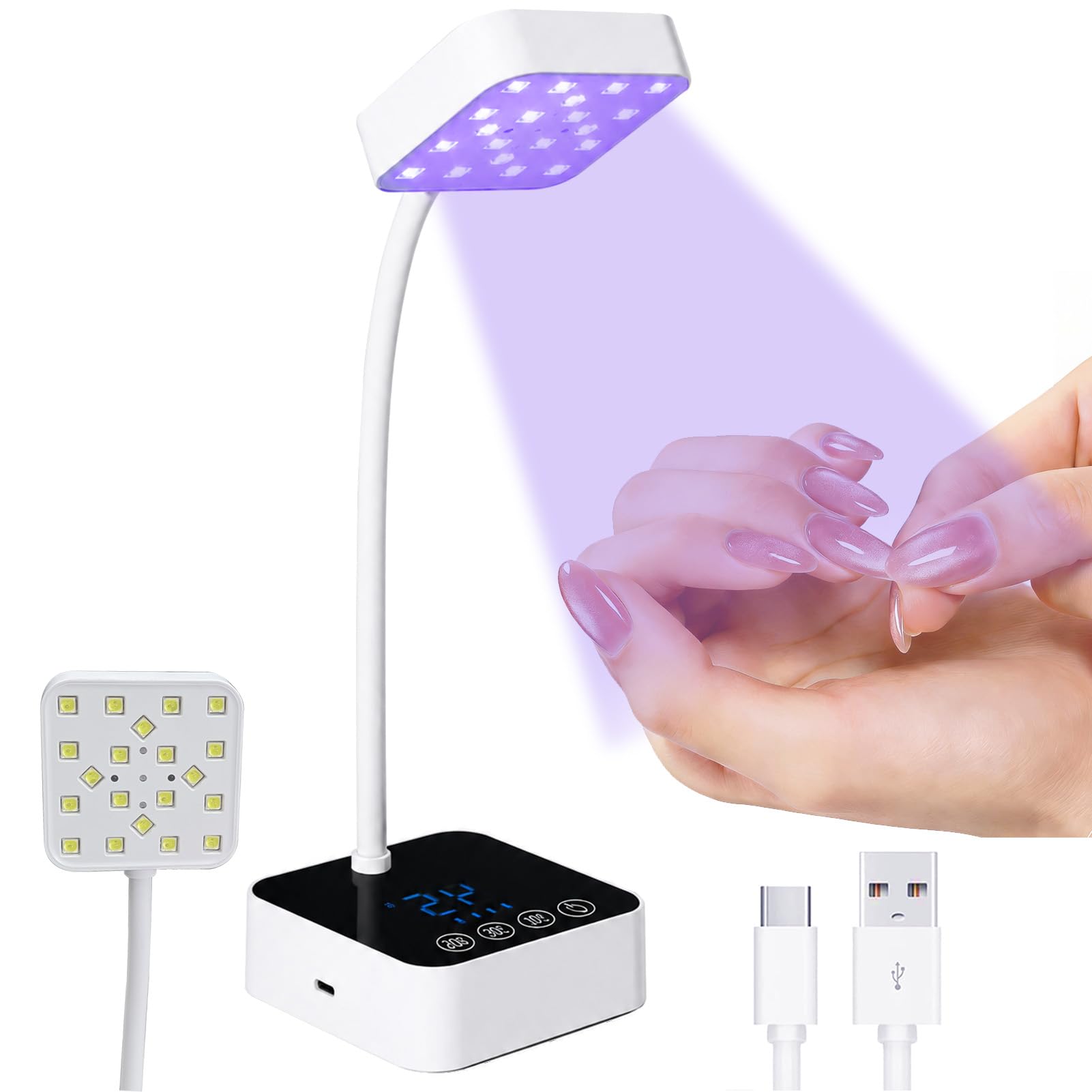 Auduto front view compact nail lamp showing controls and sleek finish, improving convenience