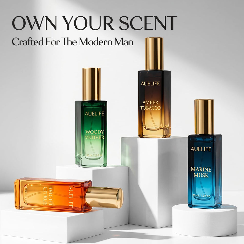 Auelife Marine Musk bottle close-up highlighting fresh, clean finishing notes