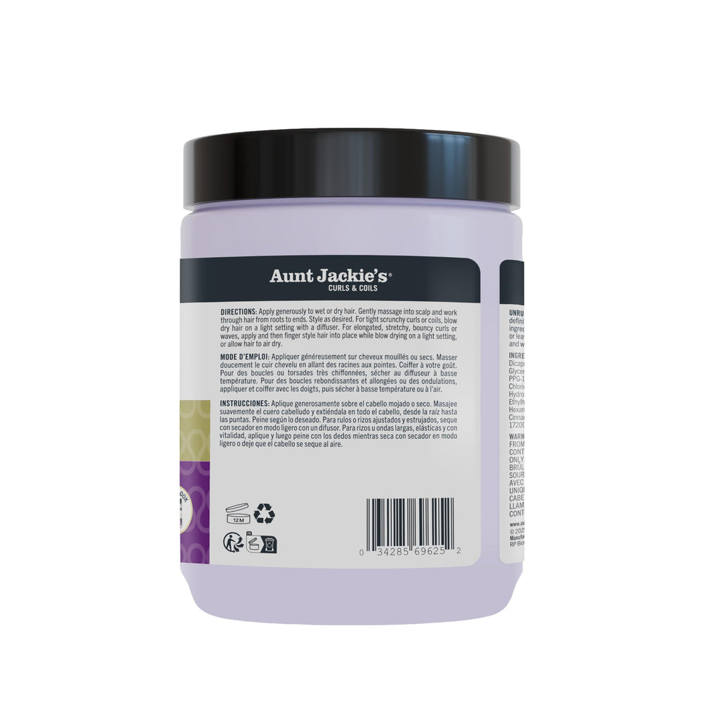 Aunt Jackie's ingredients label highlighting shea butter and olive oil benefits