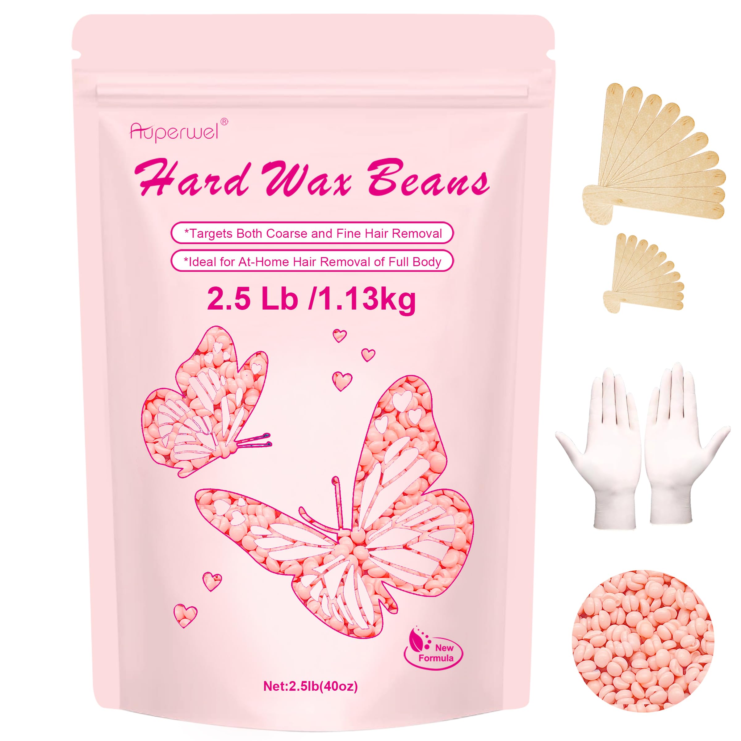 Auperwel front packaging rose wax beads shows large refill convenience