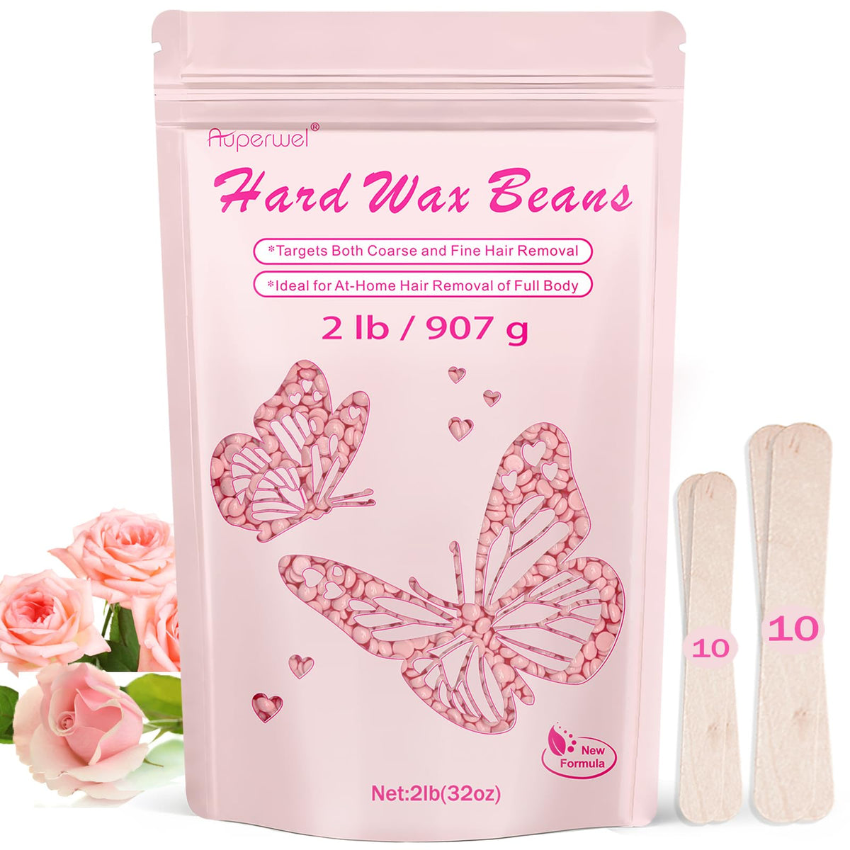 Auperwel front pouch showing rose wax beads and clear labeling for easy identification