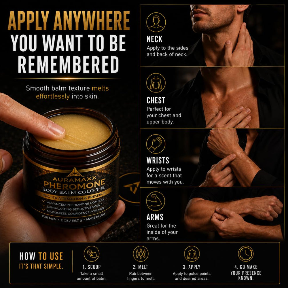 AuraMaxx ingredients label detail showing oils and waxes for skin-friendly absorption