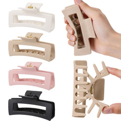Auseibeely front view of four silicone claw clips showing colors and shape for styling versatility