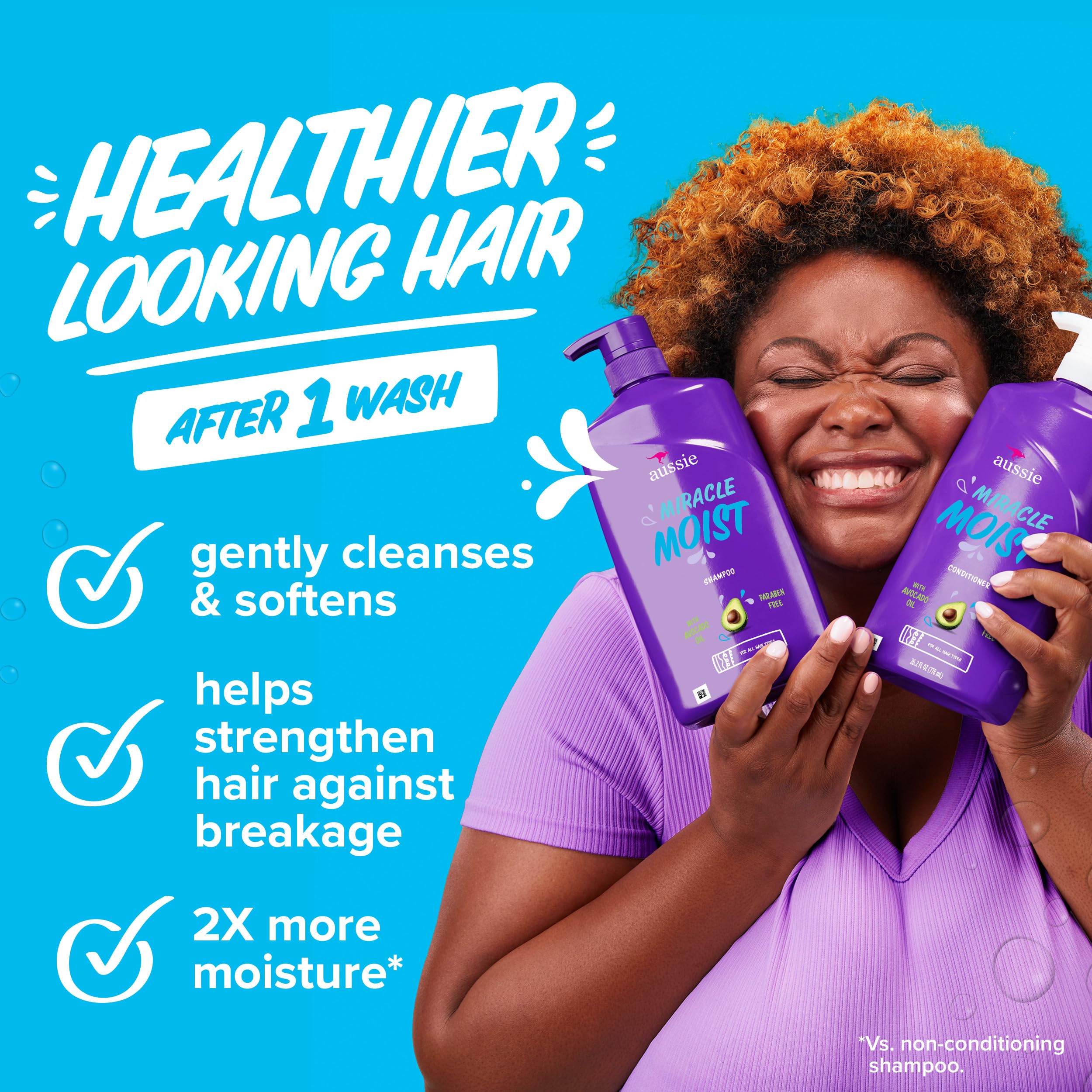 Aussie conditioner creamy pour texture showing smoothing slip benefit