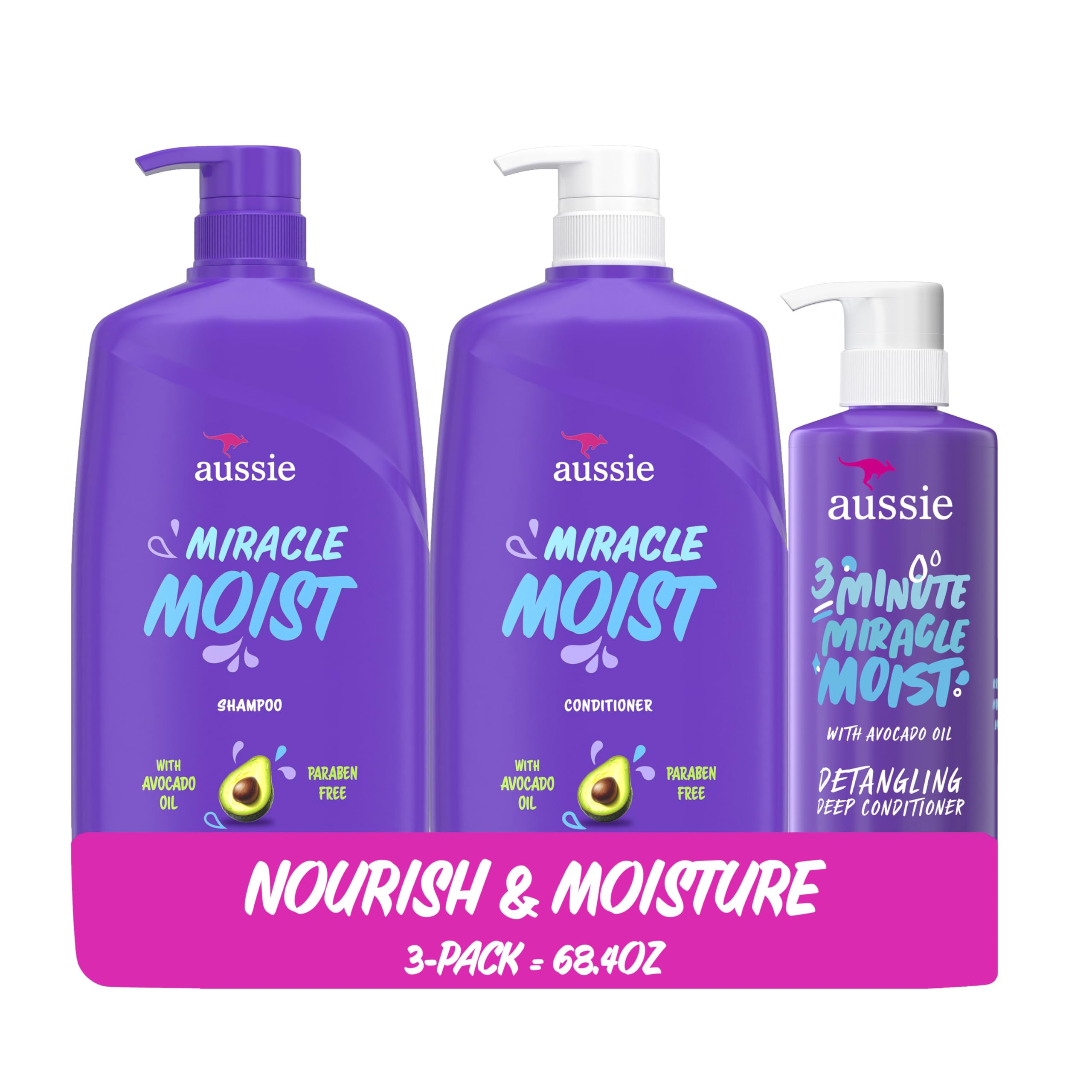 Aussie front packaging trio showing full-sized bottles and citrus floral scent benefit