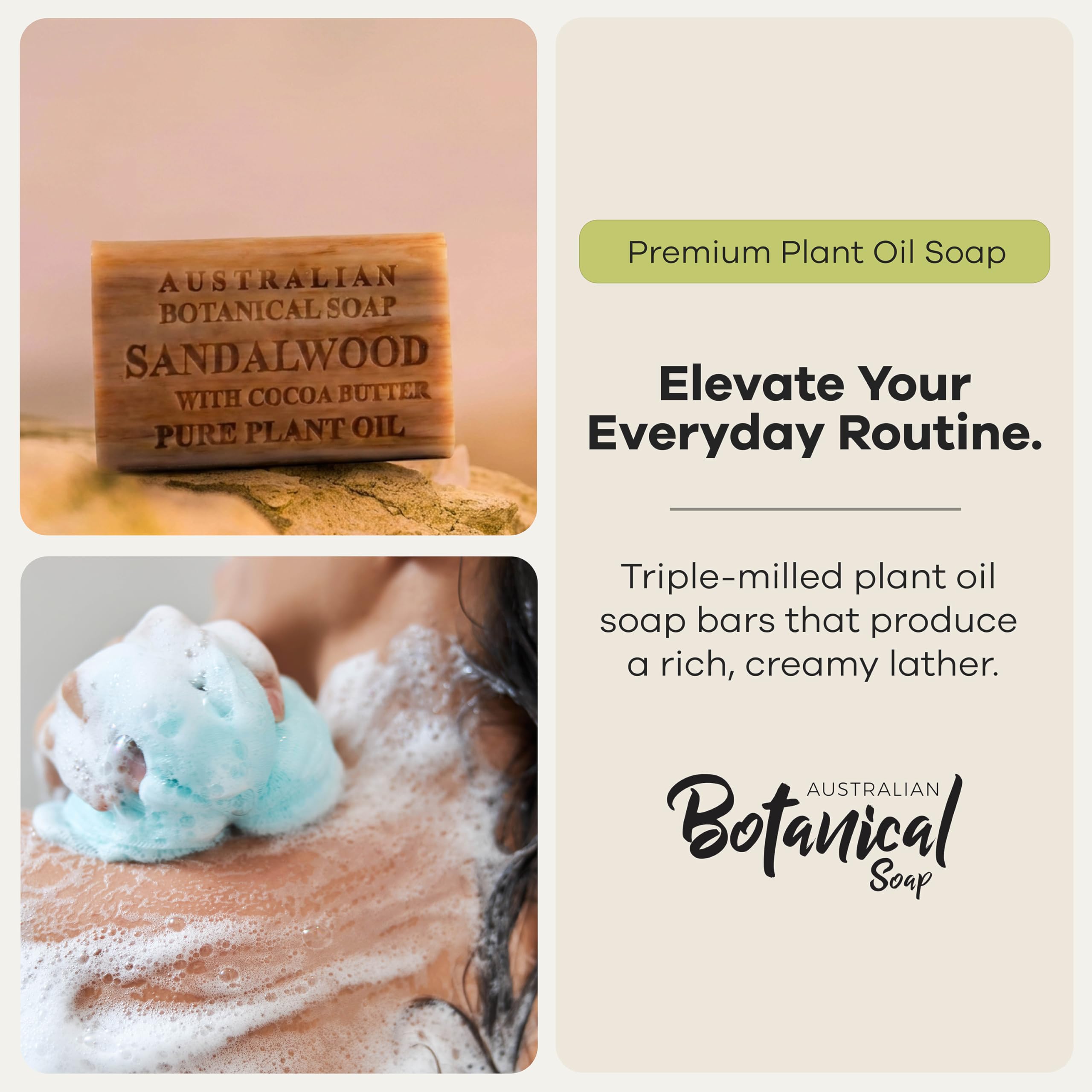 Australian Botanical Soap eight bars arranged to show variety and long-lasting value