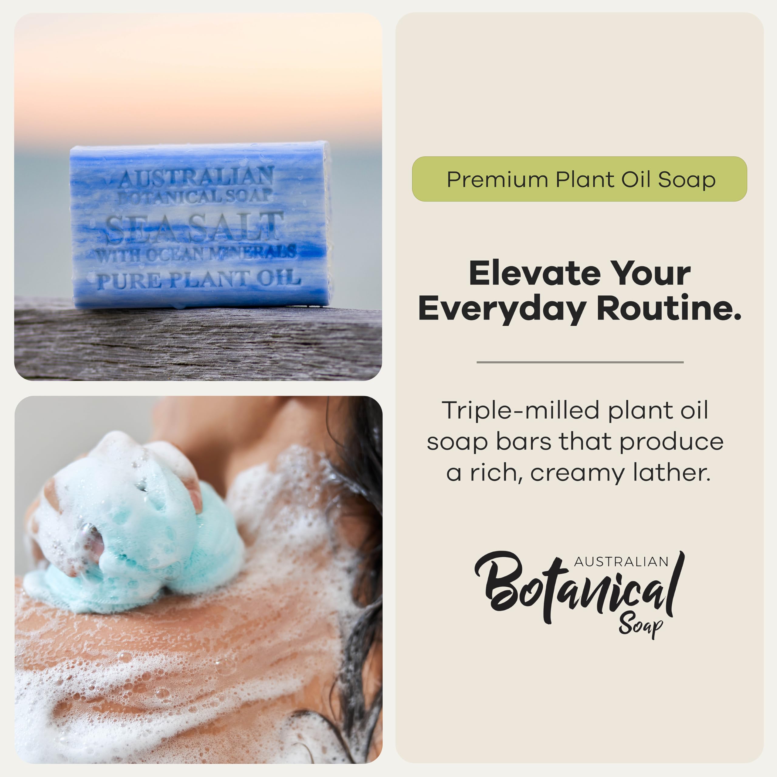 Australian Botanical Soap creamy lather on hands demonstrating rich foam and gentle cleanse