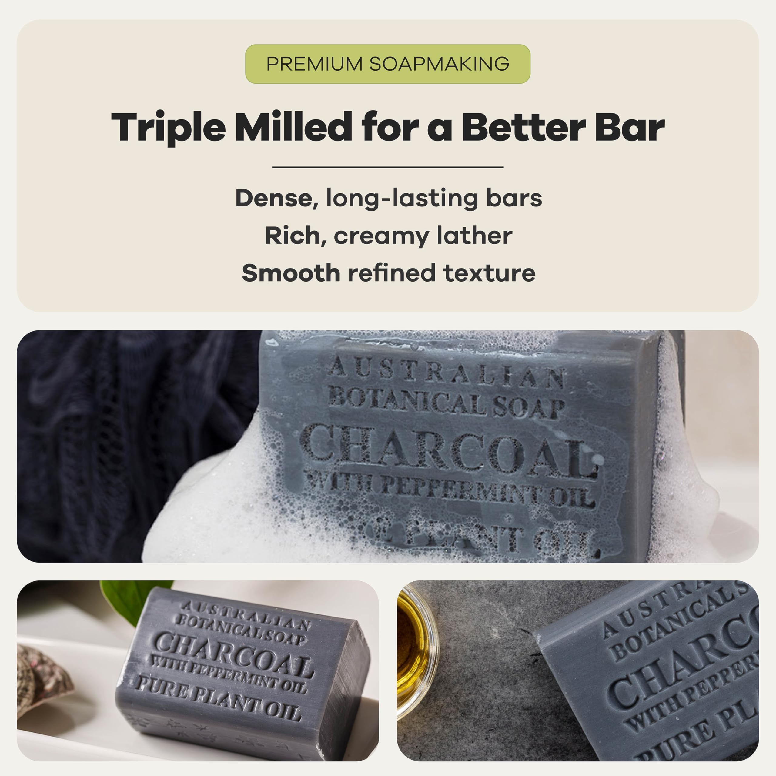 Australian Botanical Soap rich creamy lather in hand illustrating effective cleansing