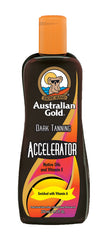 Australian Gold front bottle showing 8.5 fl oz and deep tan boost