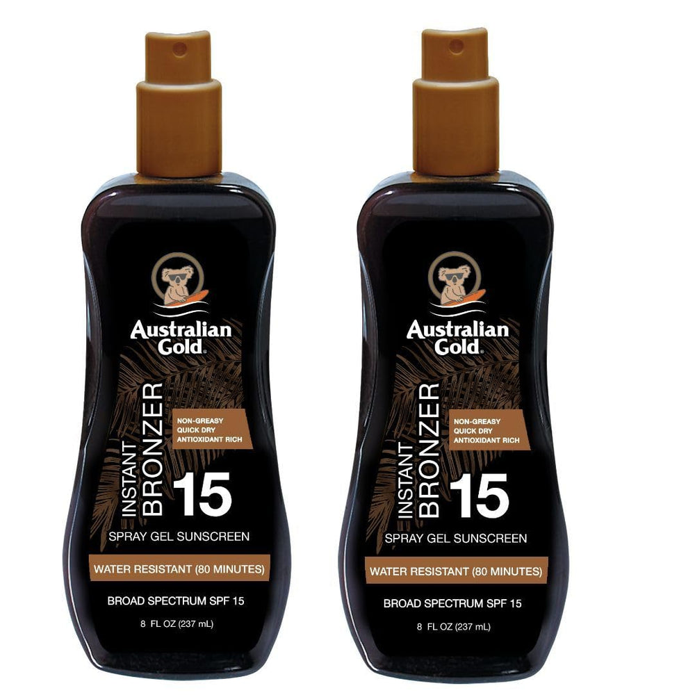 Australian Gold front packaging showing spray gel SPF 15 and benefits