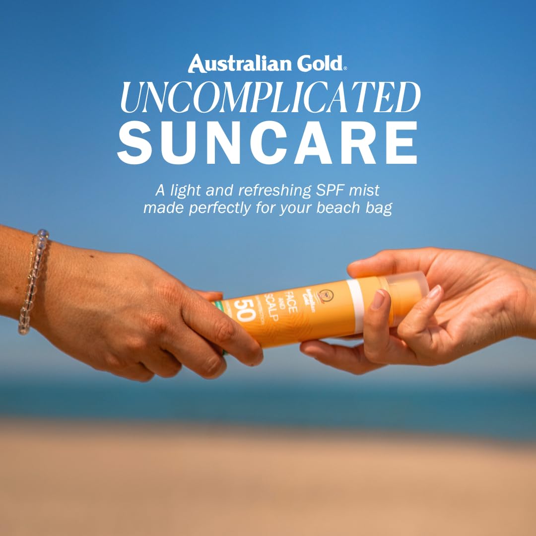 Australian Gold mist sprayed into hand demonstrating easy application and coverage benefit