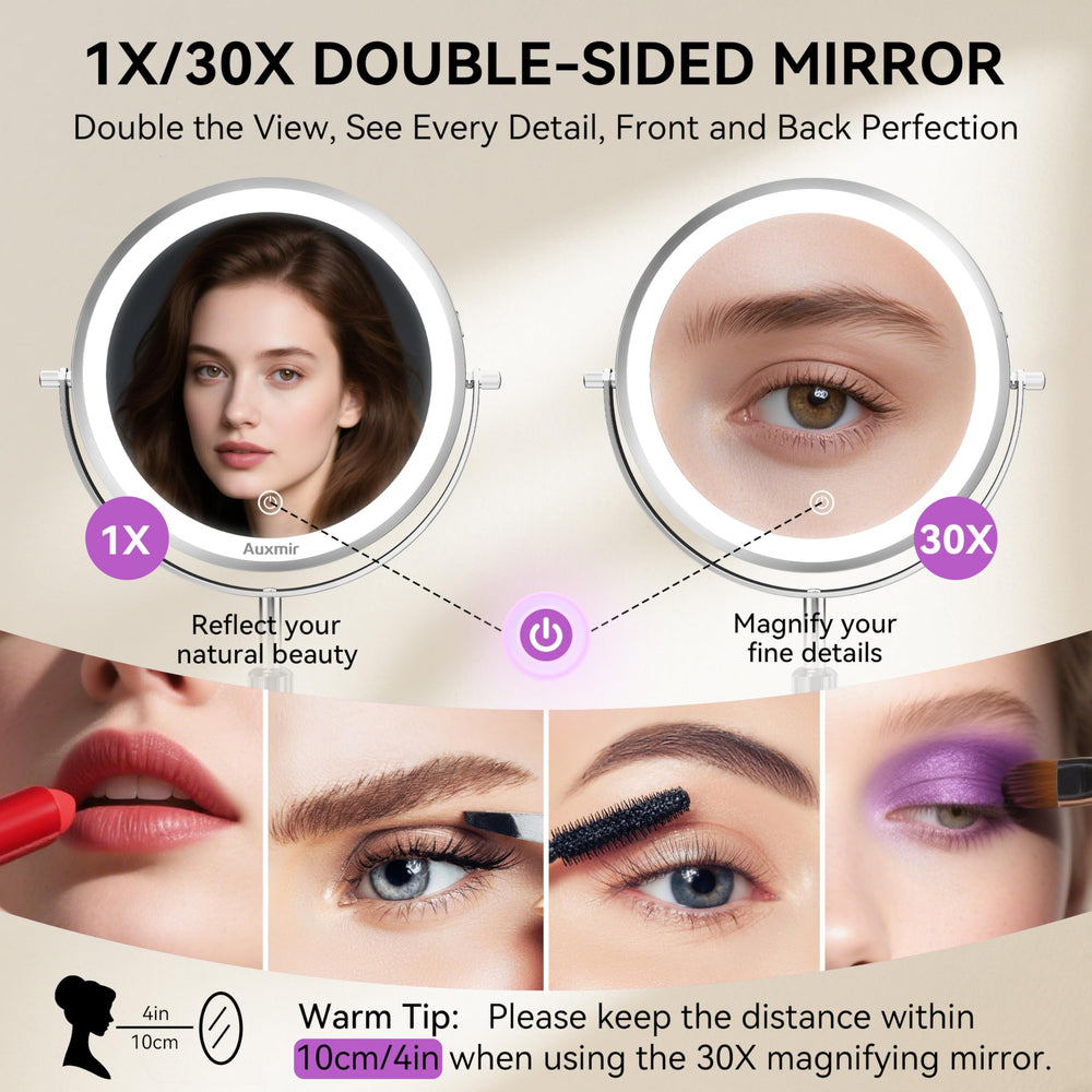 Auxmir 30X magnification close-up revealing fine detail for precision grooming and lashes