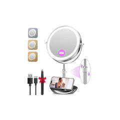 Auxmir front view showing the 9-inch mirror and clear full-face reflection for accurate makeup