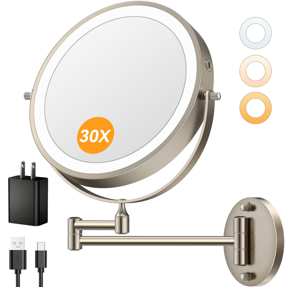 Auxmir front view mounted showing large 1x mirror and bright LEDs for clear makeup
