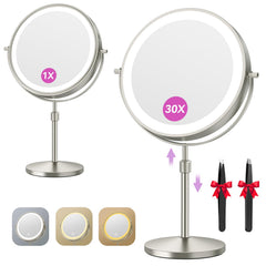 Auxmir front view showing 9-inch mirror and nickel finish for accurate makeup
