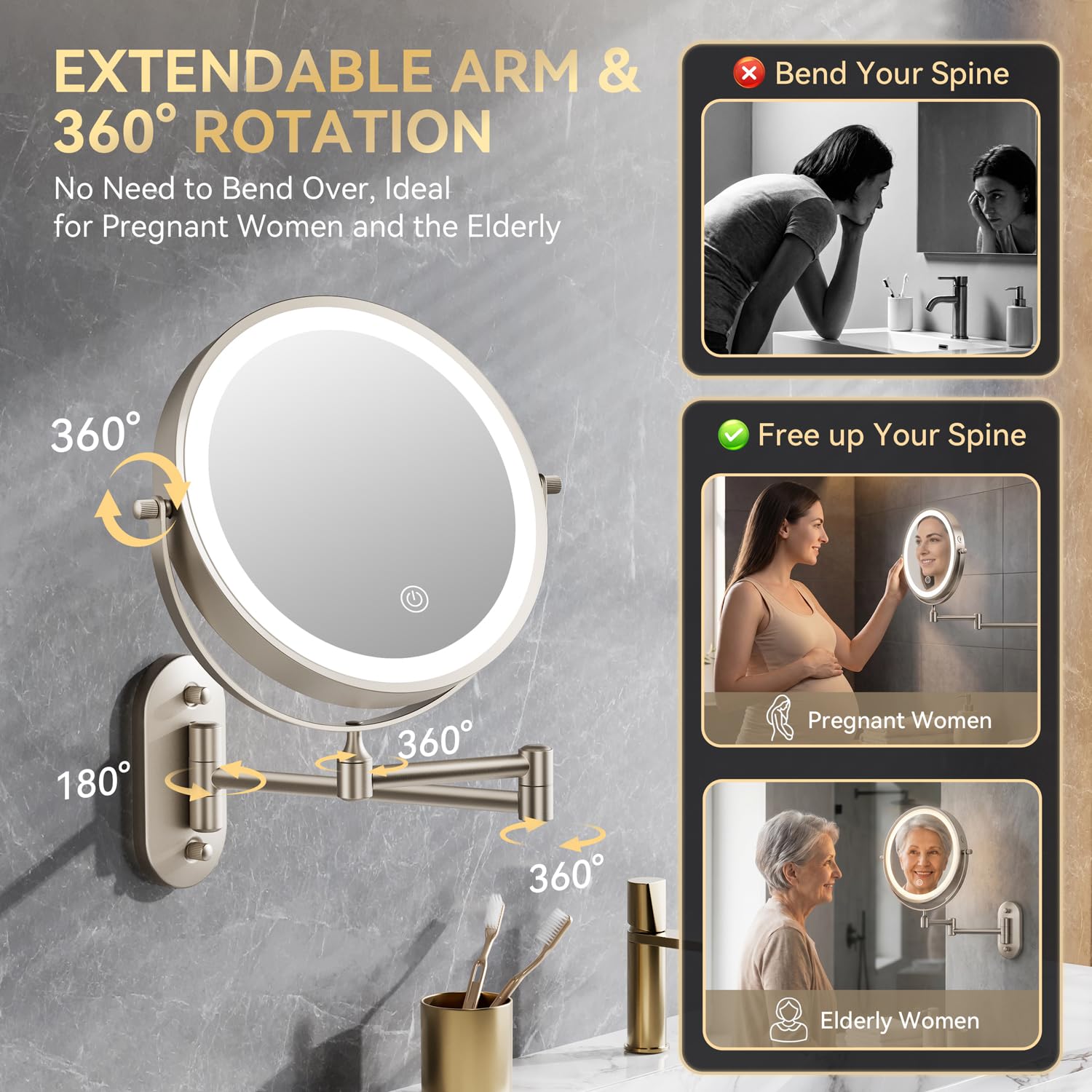 Auxmir mirror in bathroom vanity setting showing real-world use and clearer makeup application