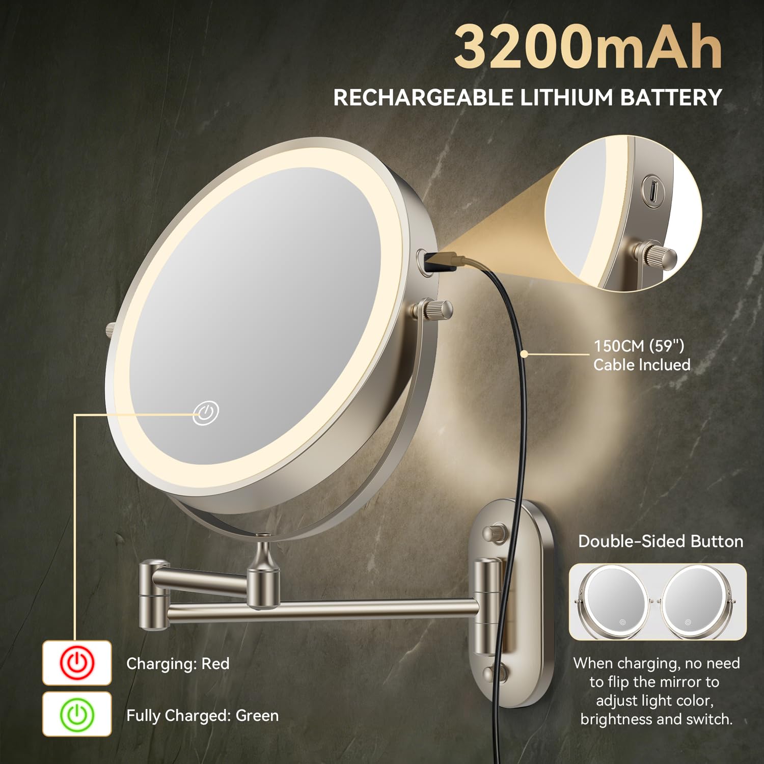 Auxmir LED lighting demonstrating three color modes for true-to-skin makeup matching