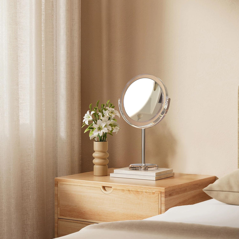 Auxmir on vanity with cosmetics showing stylish addition to morning routines