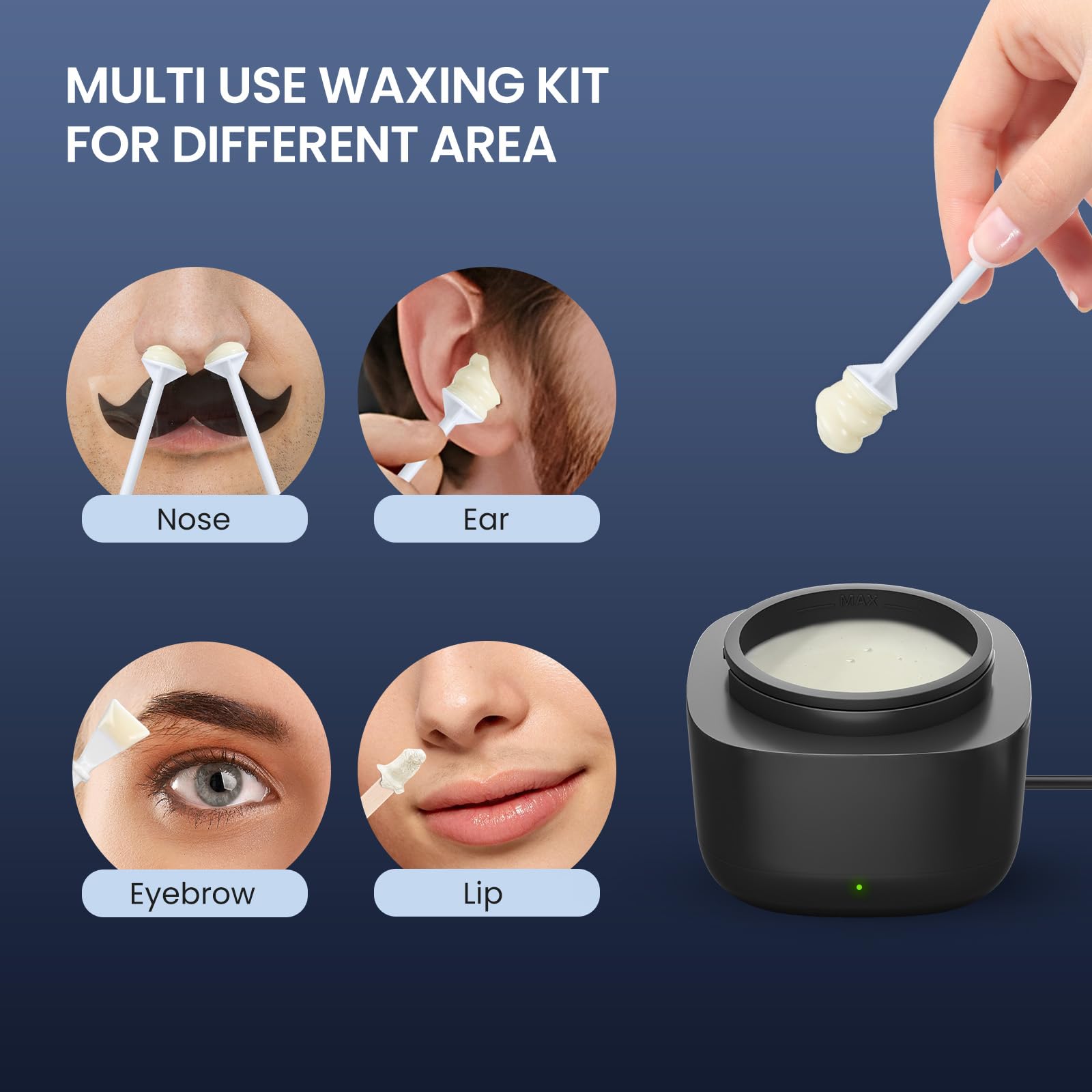 AUZEAL included contents laid out showing warmer, wax, and 40 sticks benefit