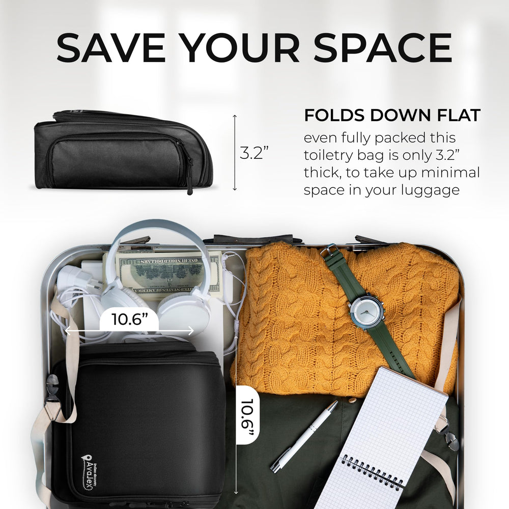 avajex interior with full-size bottles neatly standing to prevent leaks during travel
