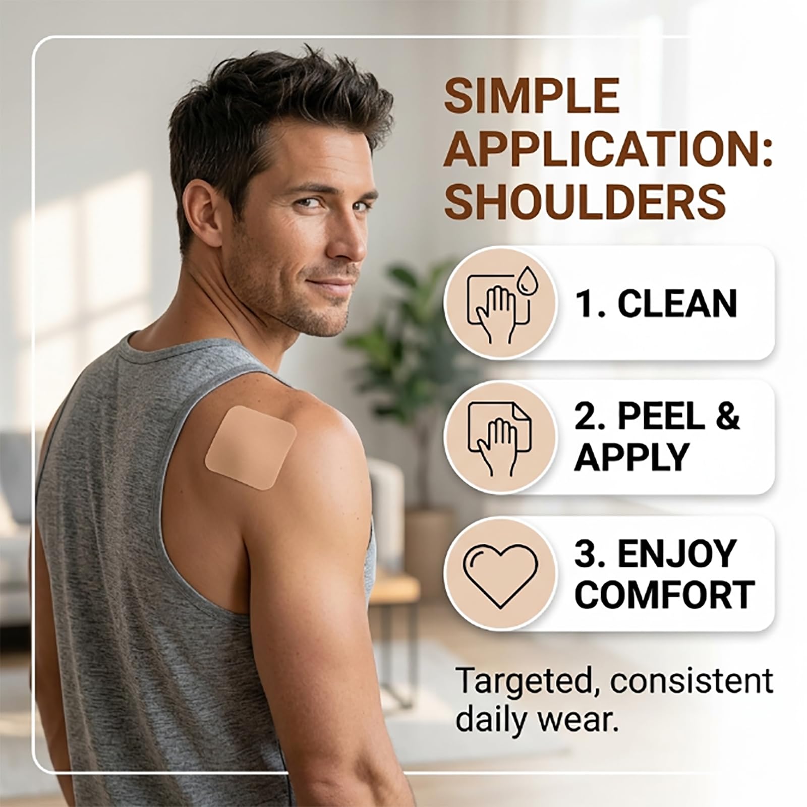 Avalaine NerVana+ patch worn overnight showing comfortable, secure nighttime fit