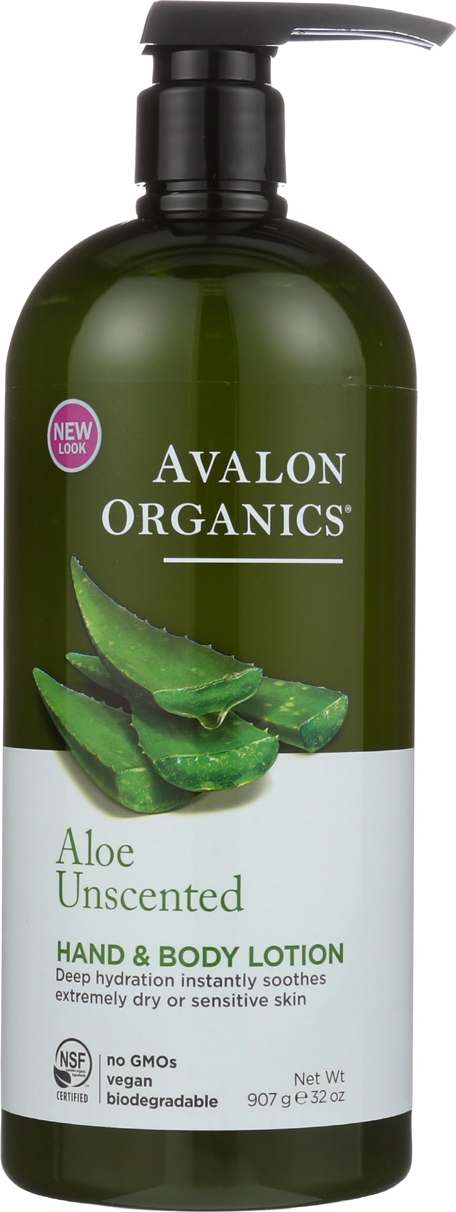 Avalon Organics front bottle showing 32 oz size and unscented benefits