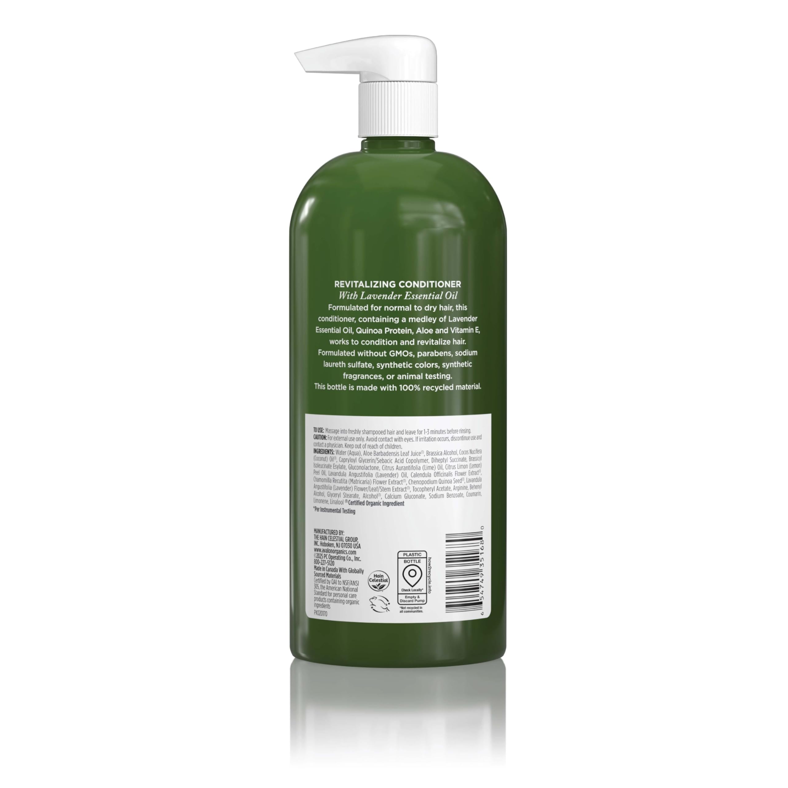 Avalon Organics label and pump detail highlighting organic-certified ingredient transparency