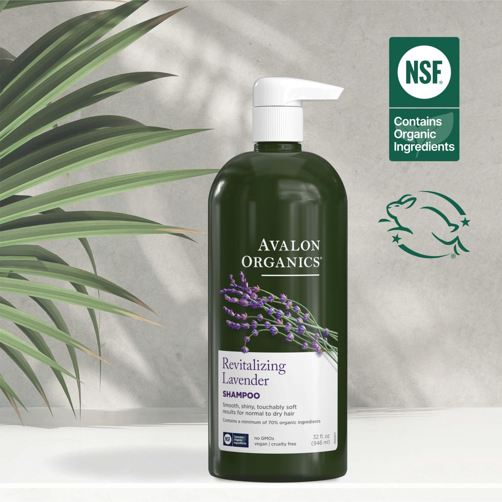 Avalon Organics shampoo plus conditioner staged to illustrate complete routine benefit