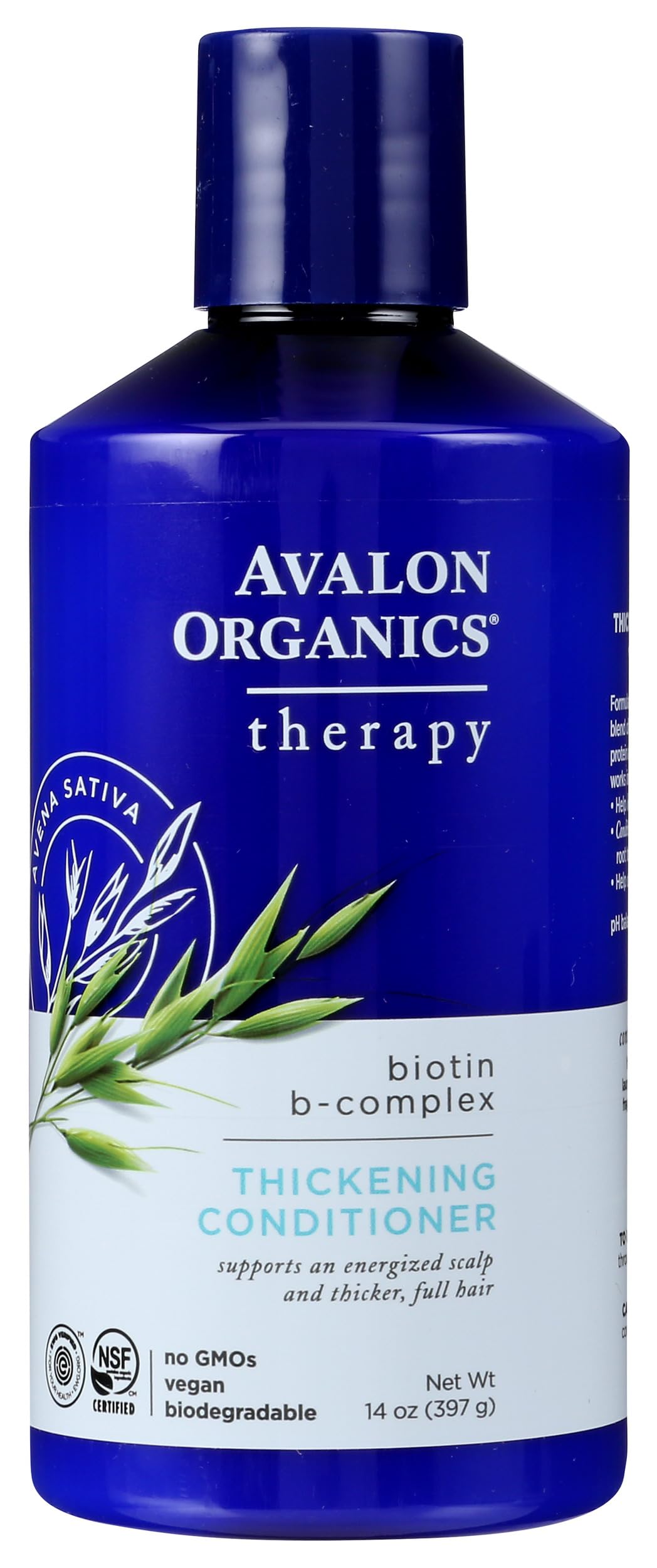 Avalon Organics front label showing product benefits and size