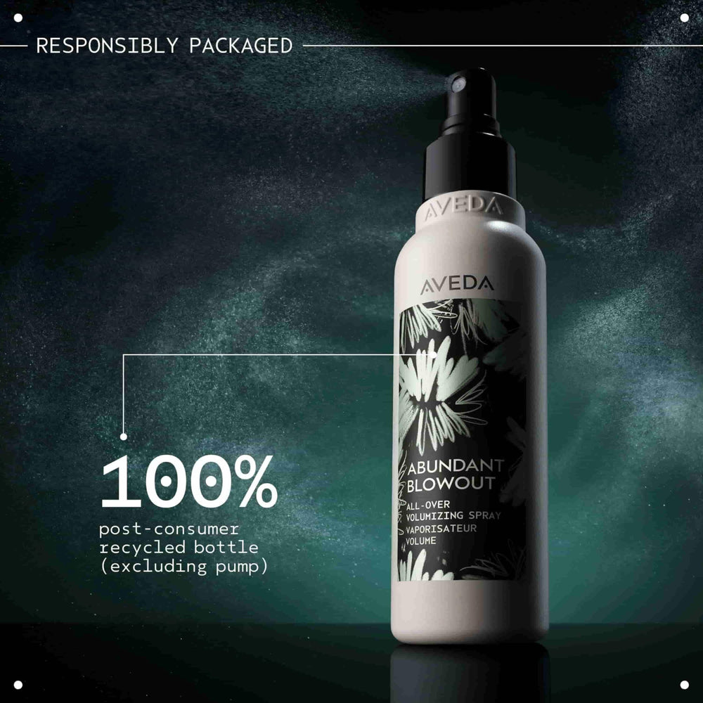 Aveda abundant blowout before and after styled hair showing increased volume benefit