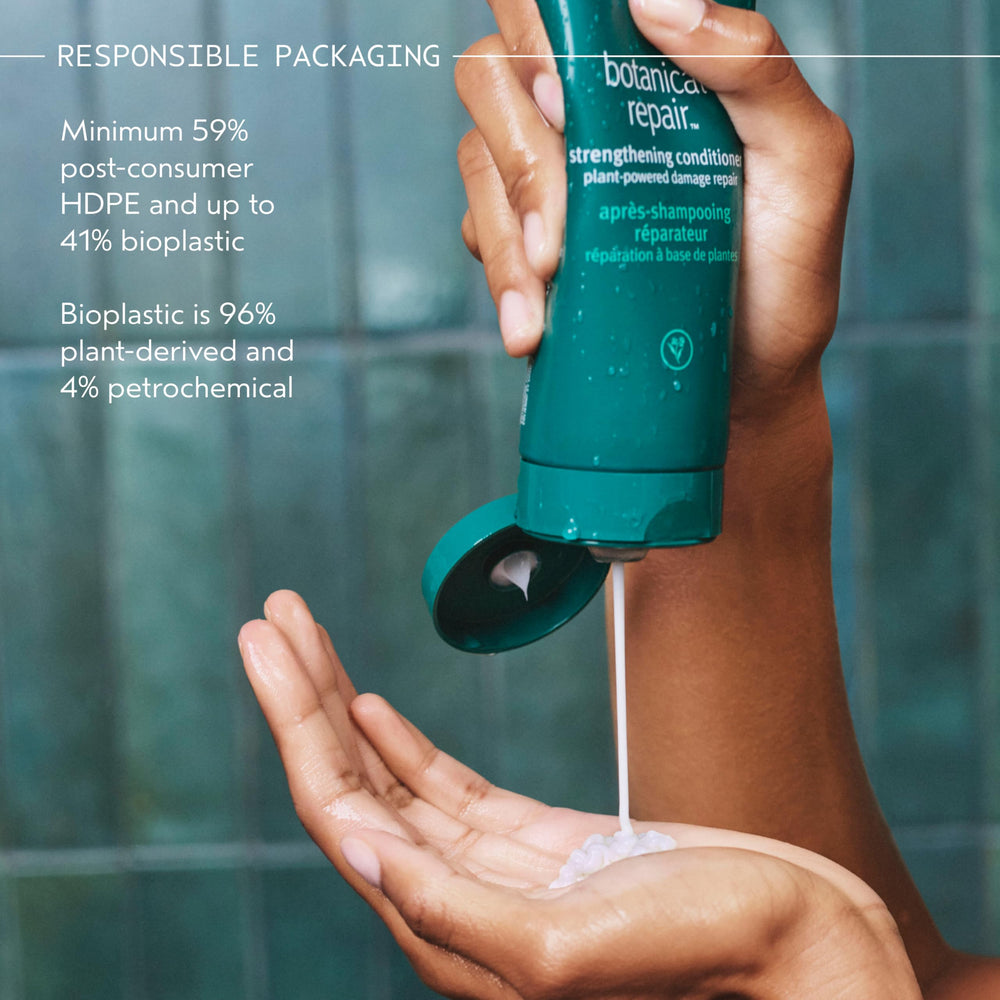 AVEDA conditioner next to matching shampoo showing system benefits and synergy