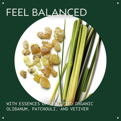AVEDA Chakra 1 close-up of olibanum vetiver patchouli notes, highlights pure oils