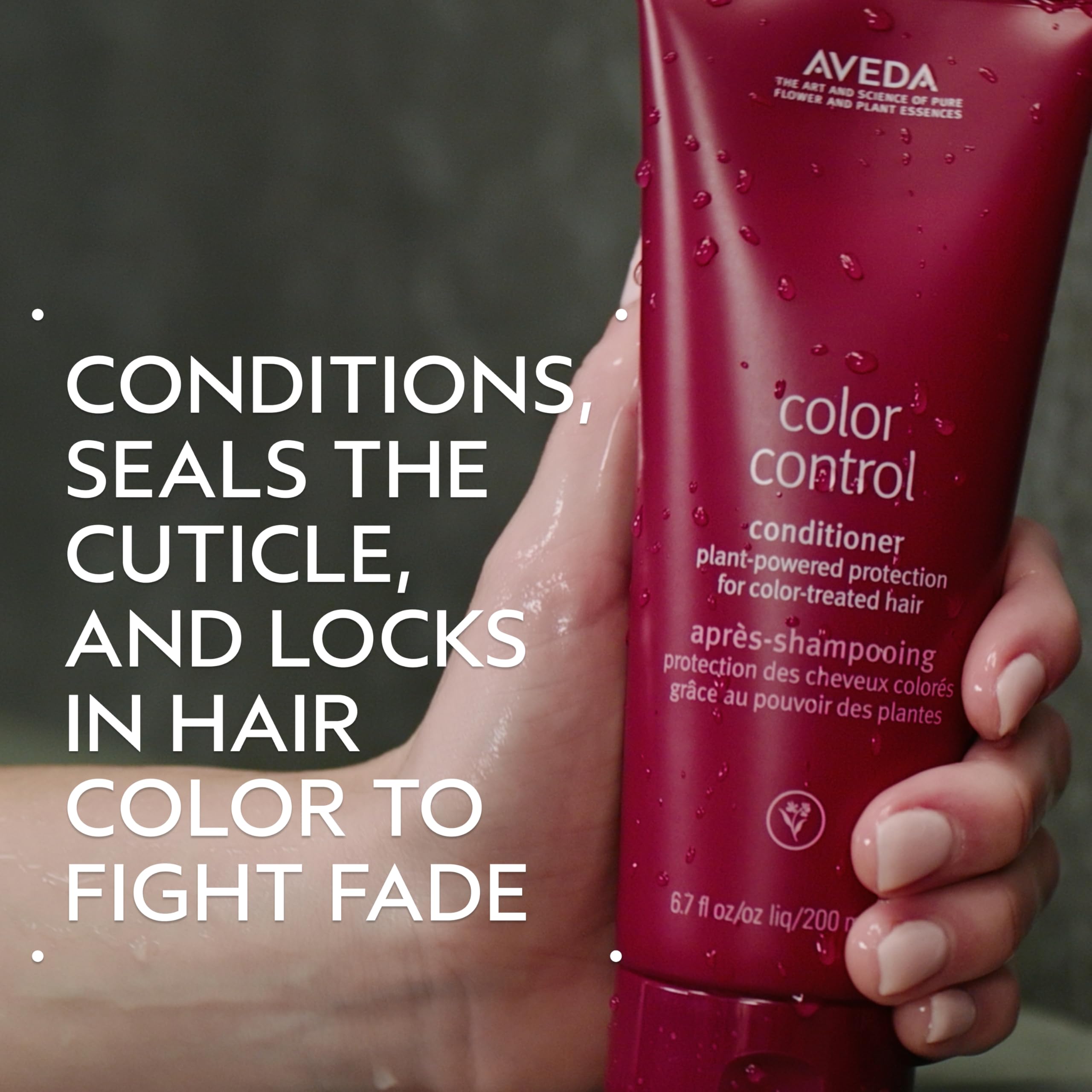Aveda Color Control dispensing texture on hand illustrating lightweight silicone-free slip