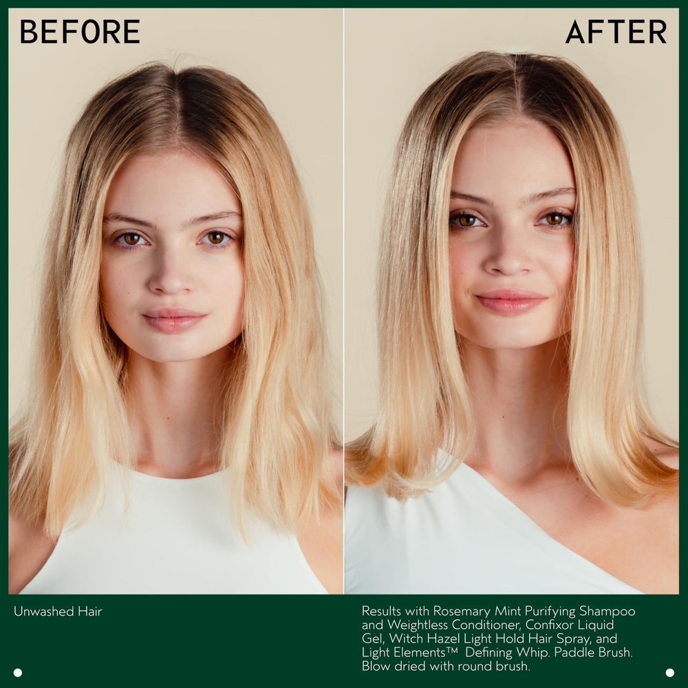 AVEDA Confixor applied to hair in hand demonstrating even distribution and smooth styling