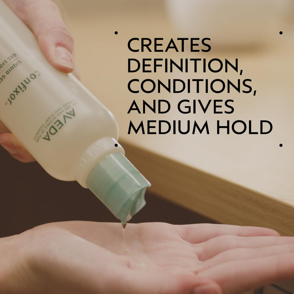 AVEDA Confixor pump dispenser close-up for easy use and precise application benefit