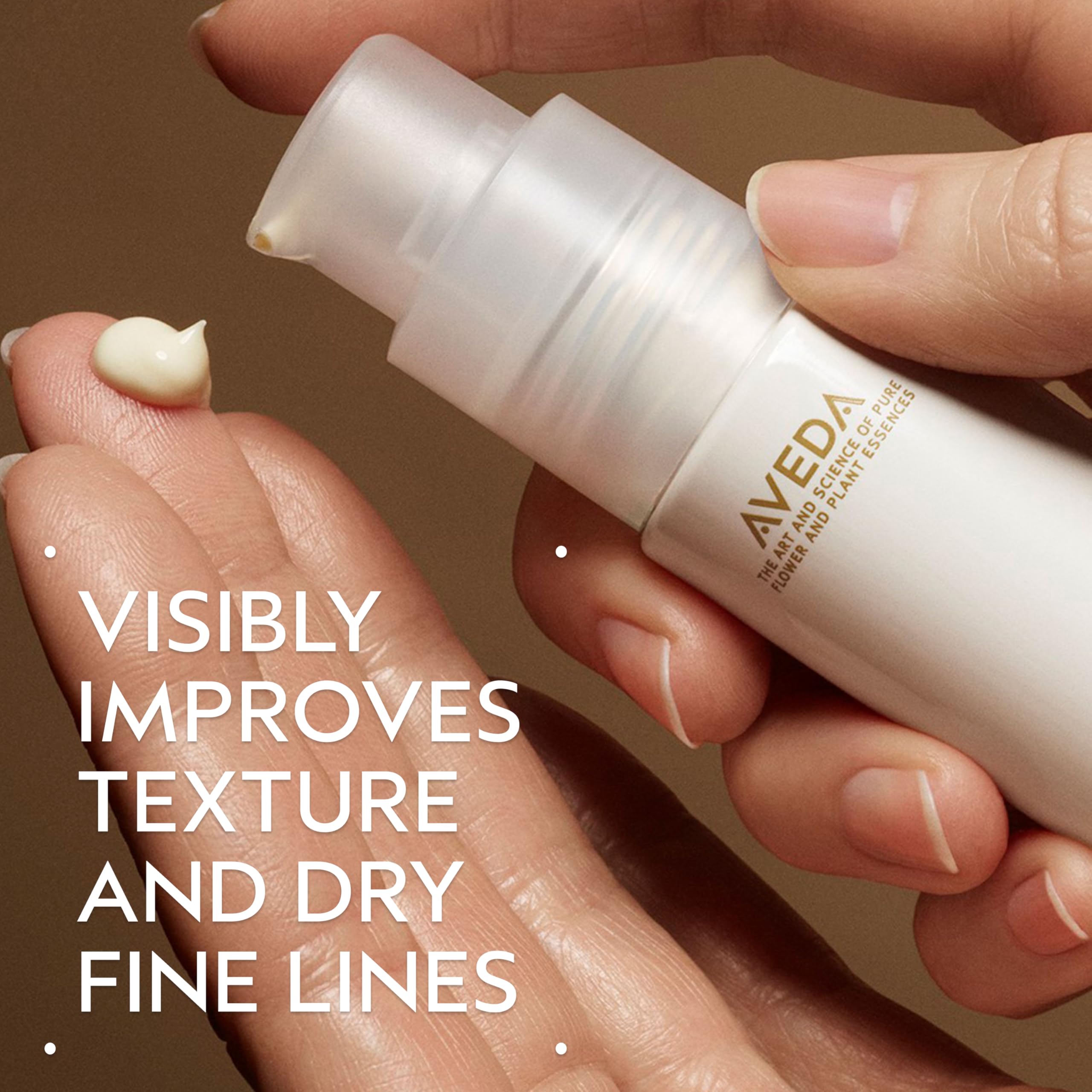 AVEDA pump dispenser close-up highlighting controlled dosing and easy use