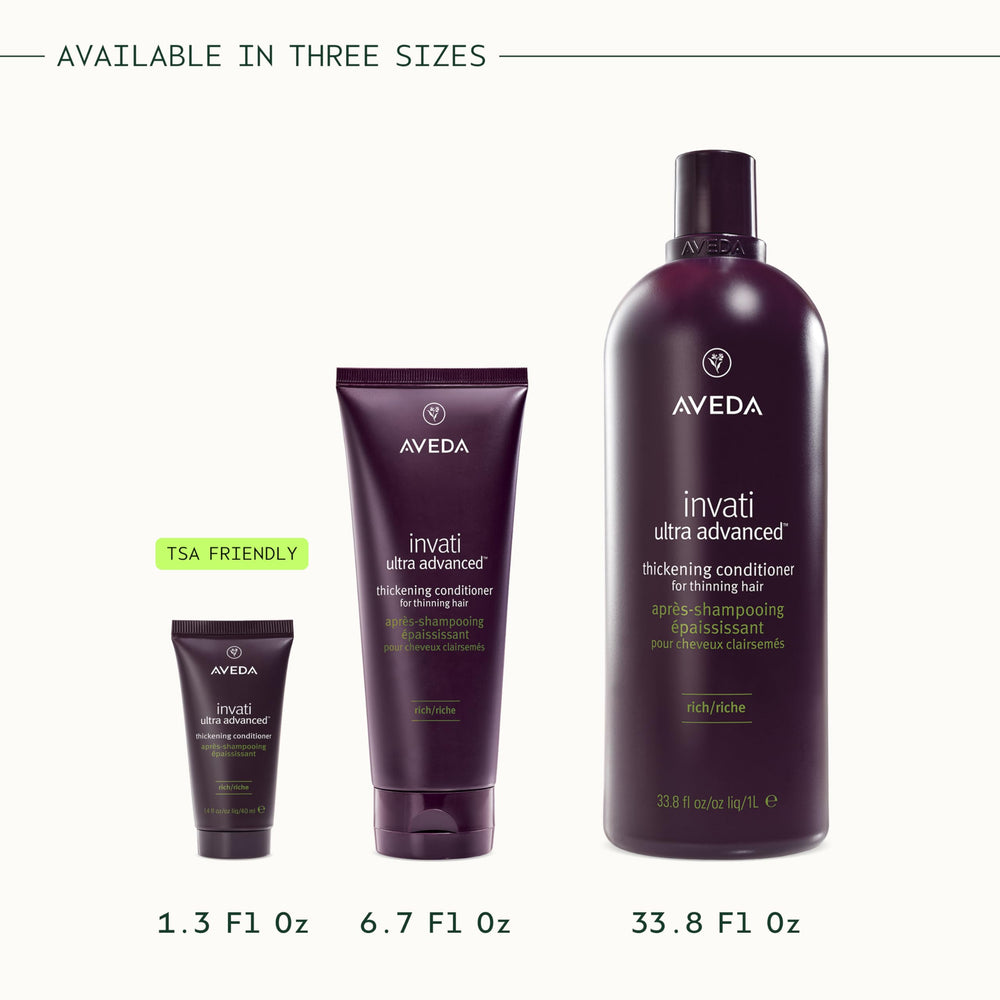 AVEDA 6.7 fl oz bottle beside common objects to show scale