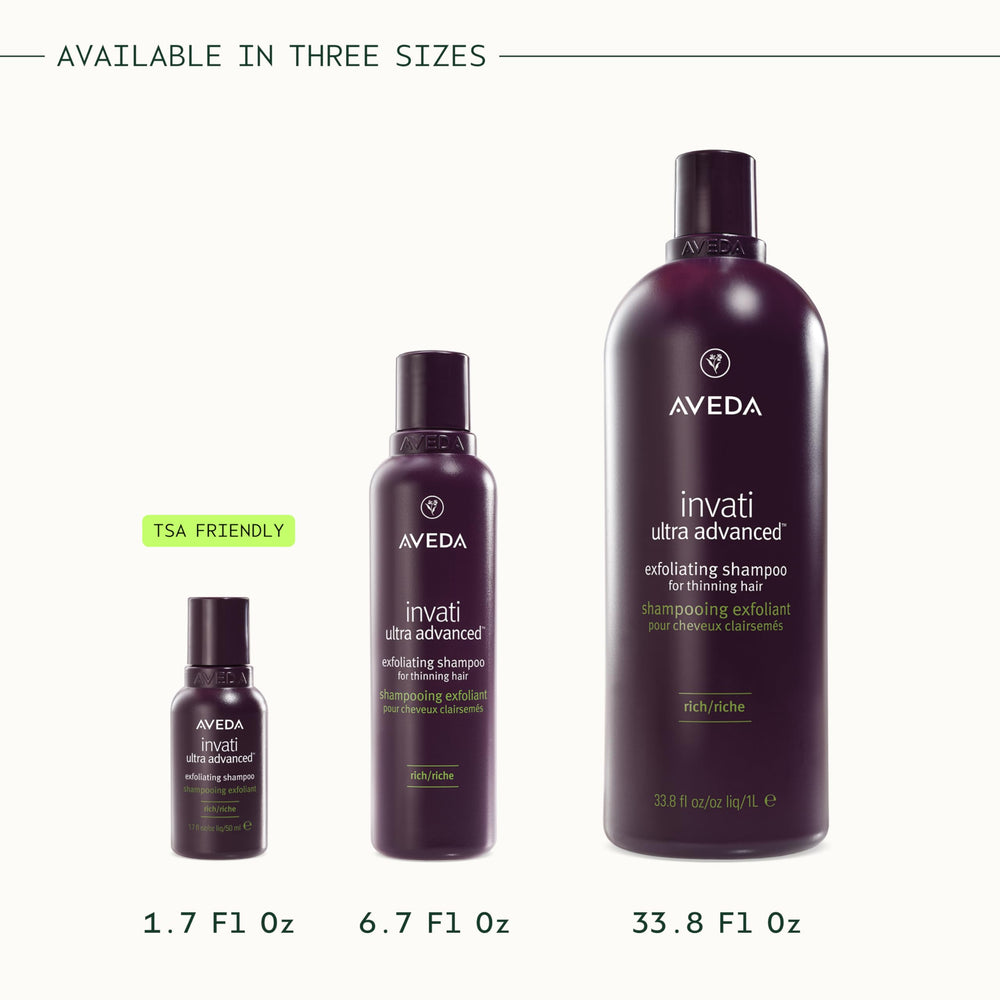 AVEDA bottle in hand for scale showing 6.7 fl oz travel-friendly size benefit