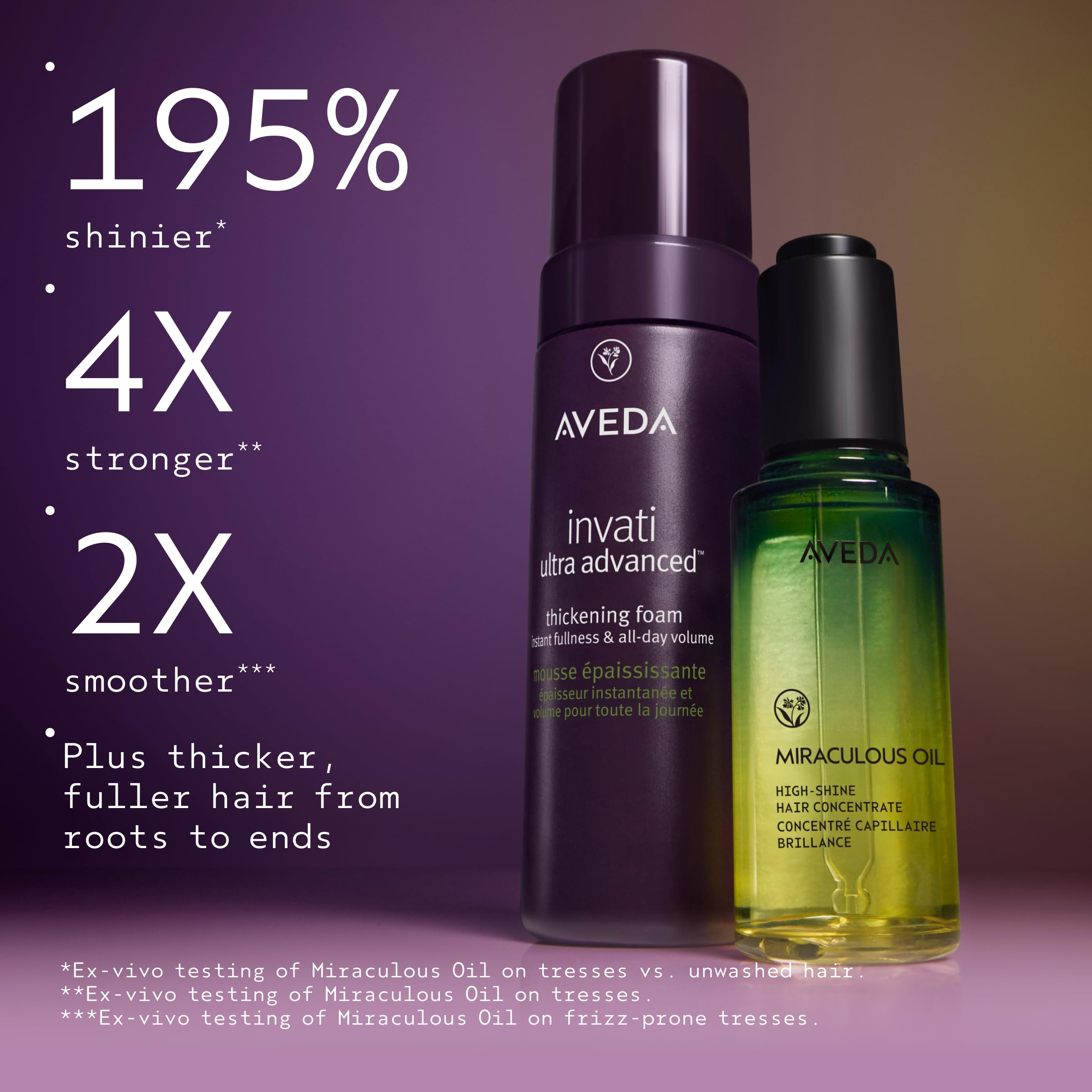AVEDA bottle in hand for size and travel-friendly benefit
