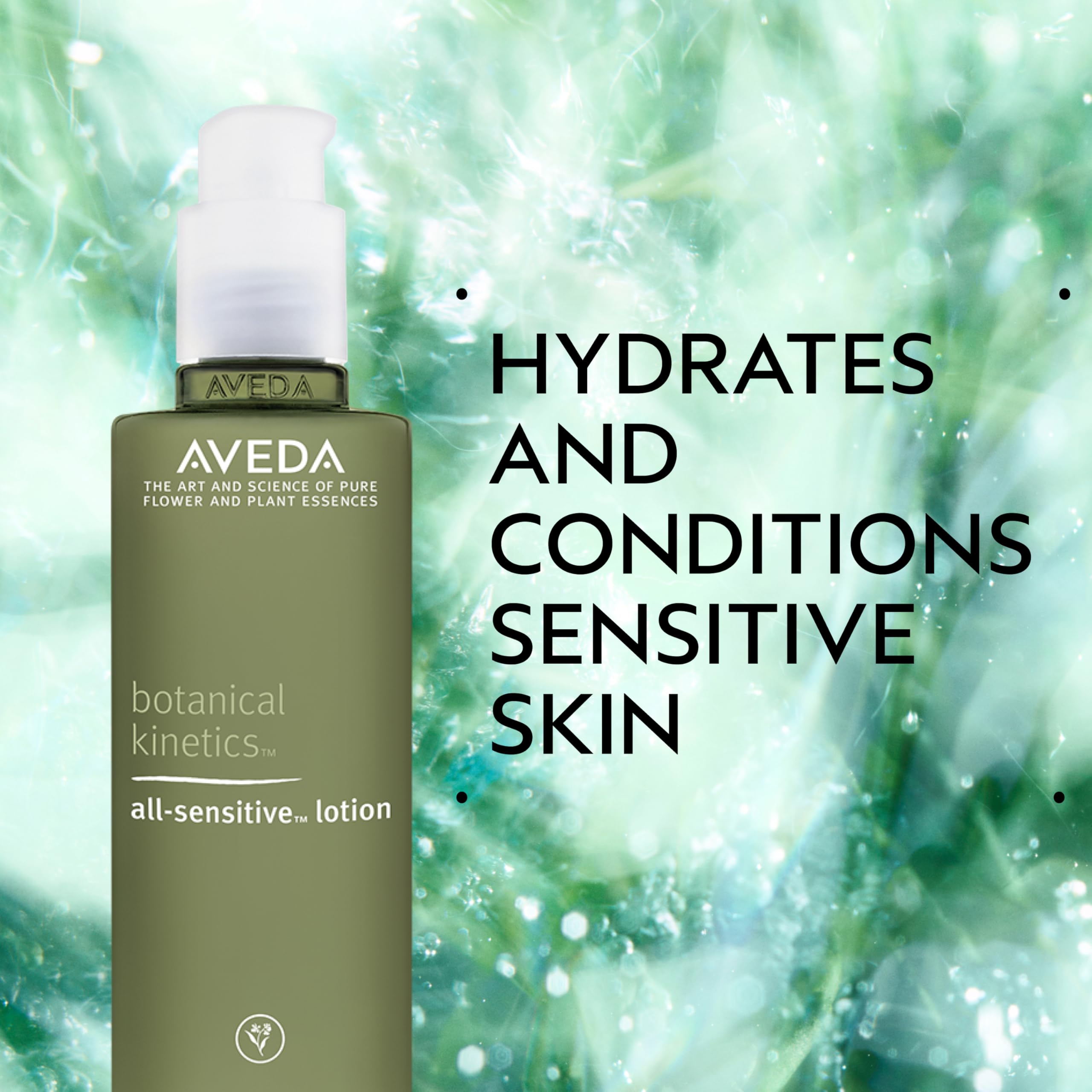 AVEDA lotion being dispensed to show lightweight texture and quick-absorbing benefit