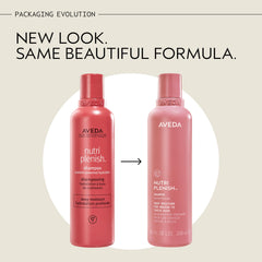 AVEDA label close-up highlighting Nutriplenish ingredients and benefits