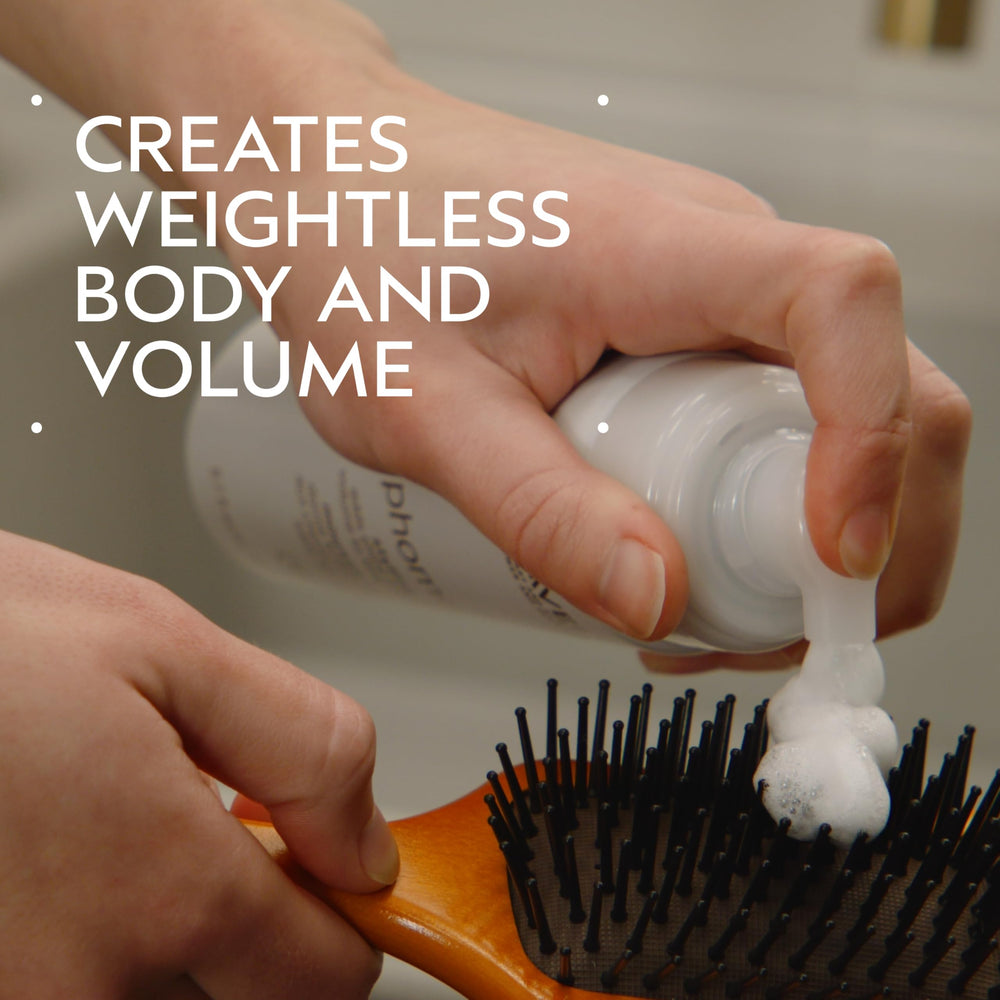 AVEDA foam texture close-up showing airy mousse and lightweight hold