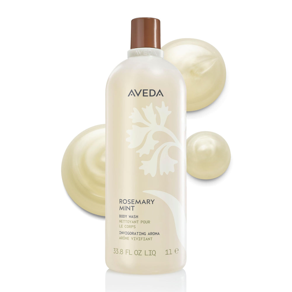 AVEDA front bottle showing rosemary mint label and brand benefits