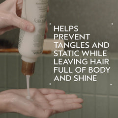 Aveda pump dispensing conditioner showing amount control benefit: efficient use