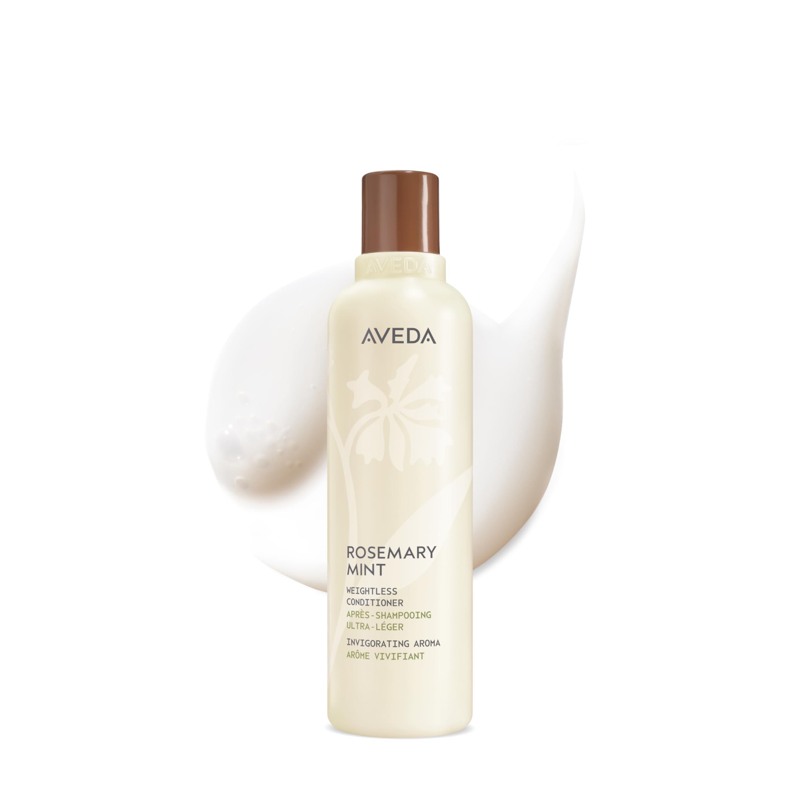 Aveda bottle front view showing label and sleek packaging benefit: recognizable brand trust