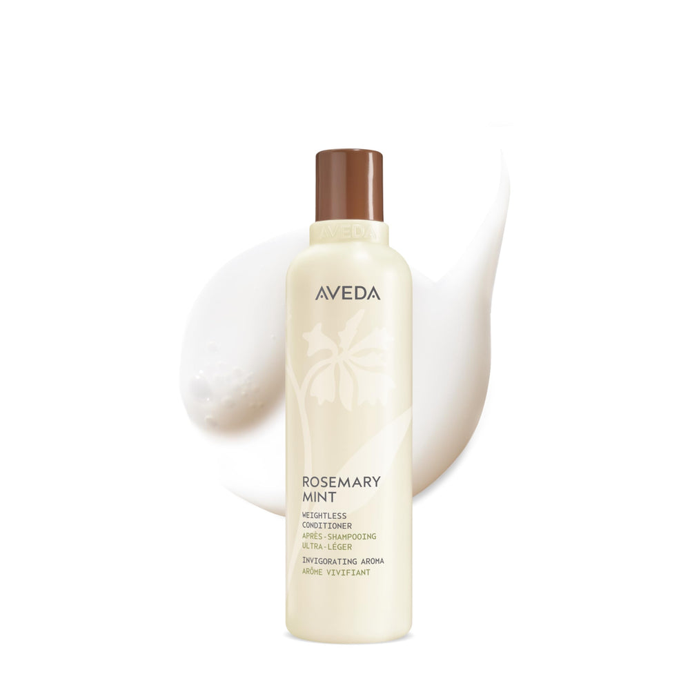 Aveda bottle front view showing label and sleek packaging benefit: recognizable brand trust