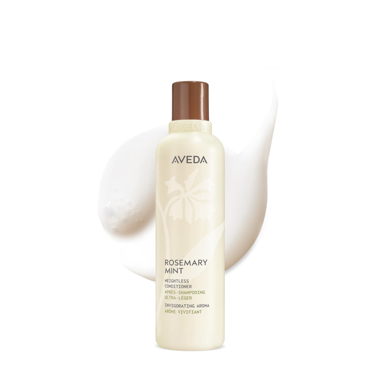 Aveda bottle front view showing label and sleek packaging benefit: recognizable brand trust