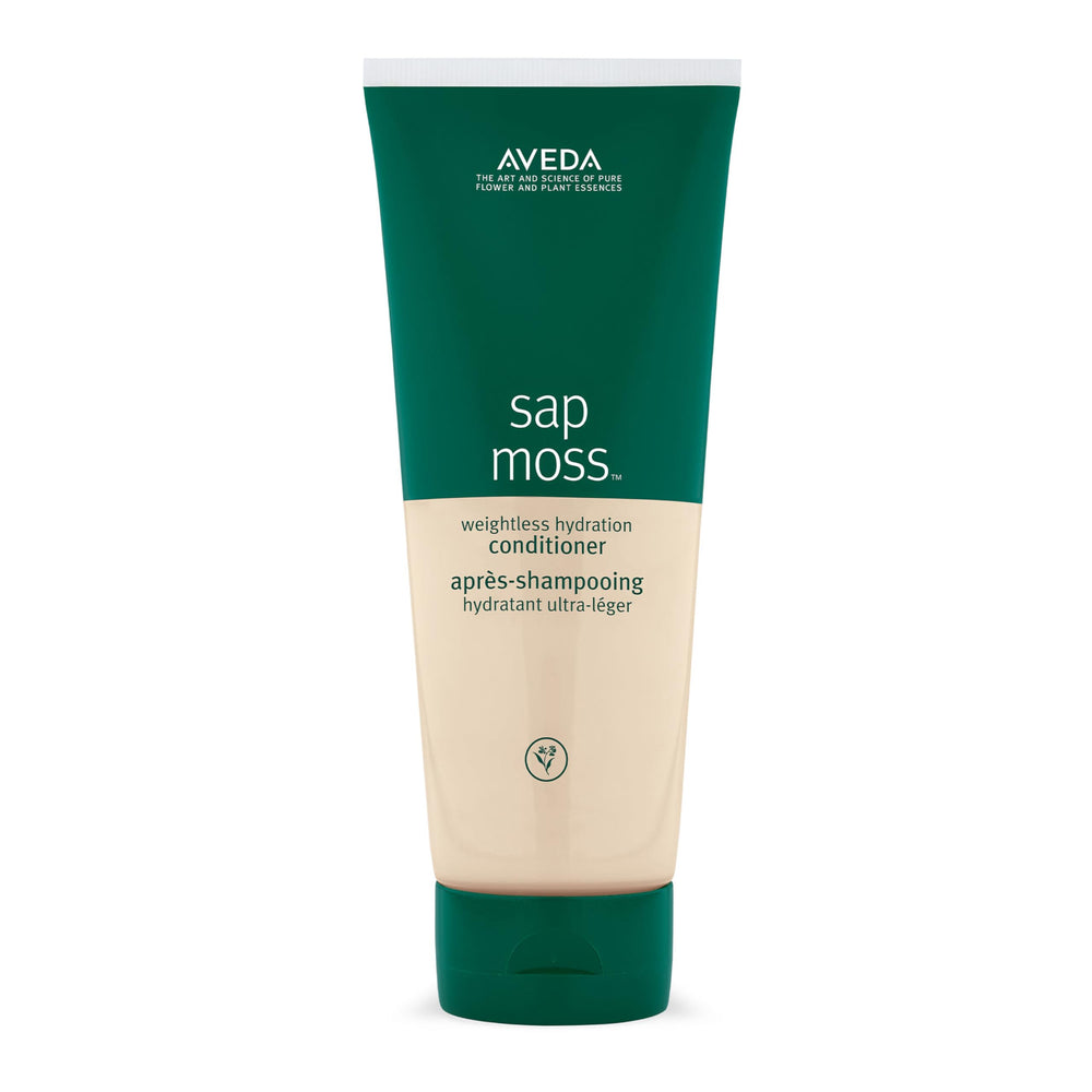 AVEDA front packaging showing Sap Moss conditioner, highlights lightweight hydration benefit