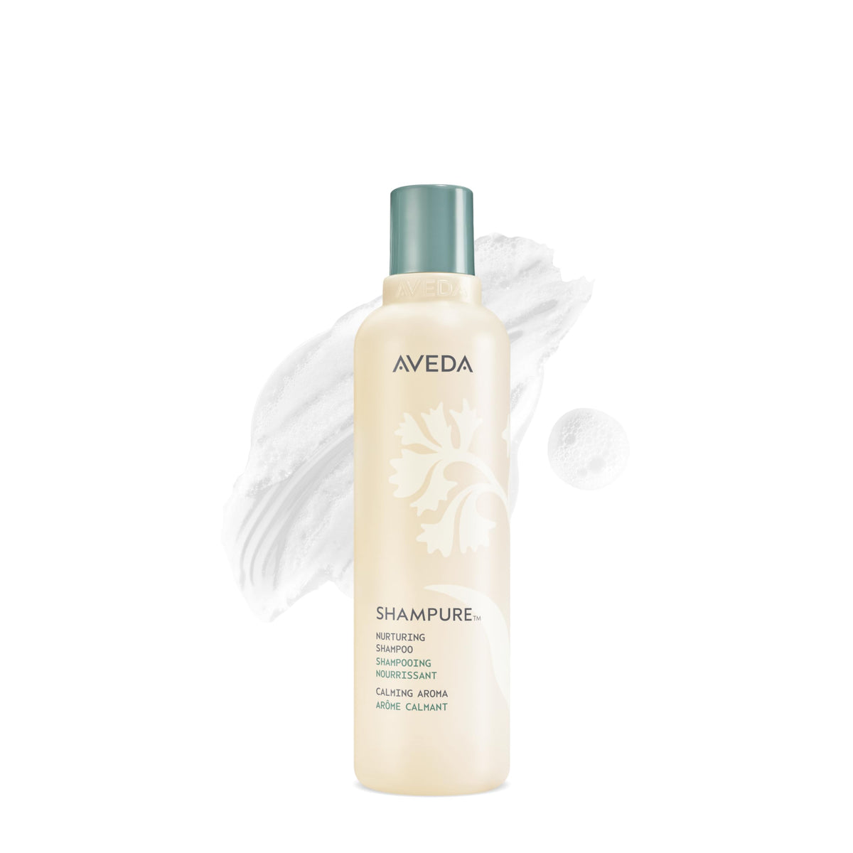 AVEDA front packaging showing bottle and calming fragrance benefits